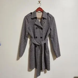 Solitaire Jackets Coats Houndstooth Faux Suede Trench Coat